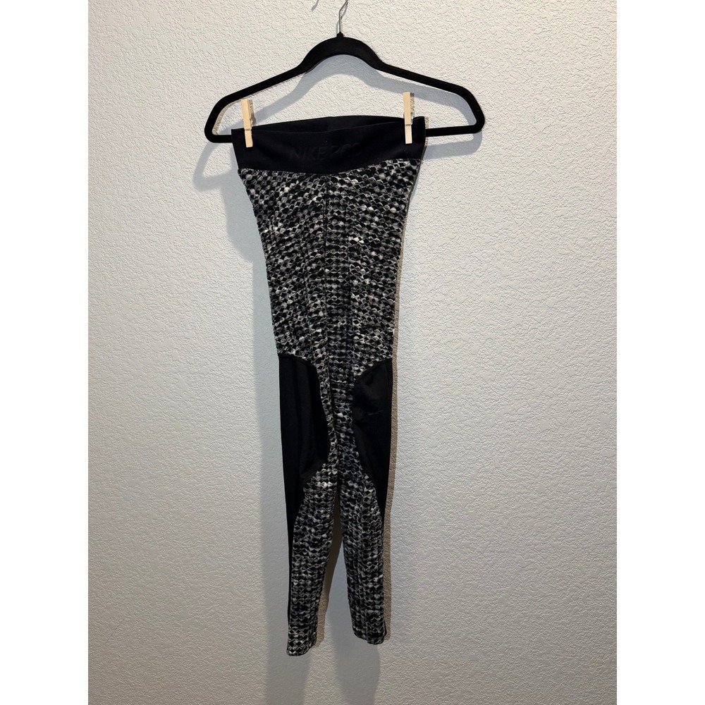 Nike Women Pro Hyperwarm‎ Leggings Black White Geometric XS